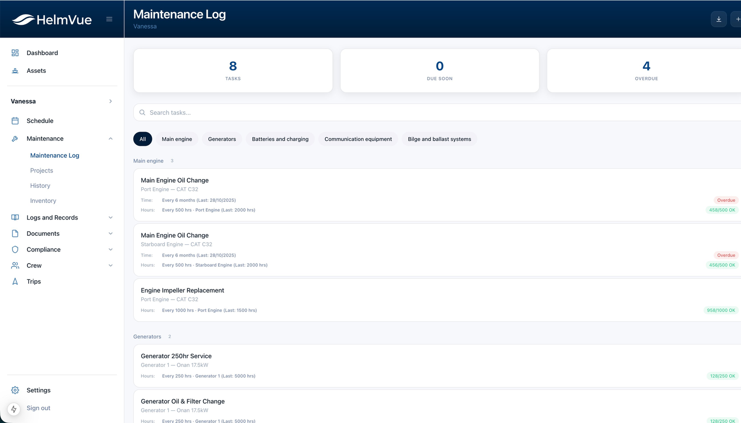 HelmVue Maintenance Log